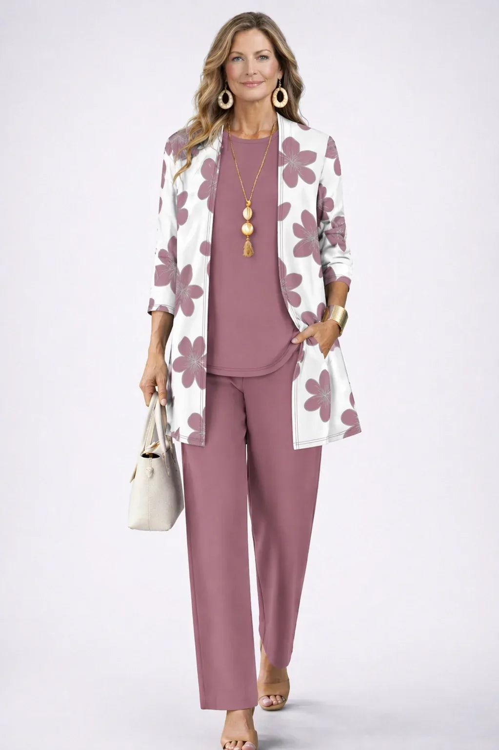 Marianne | Completo a tre pezzi floreale rosa antico