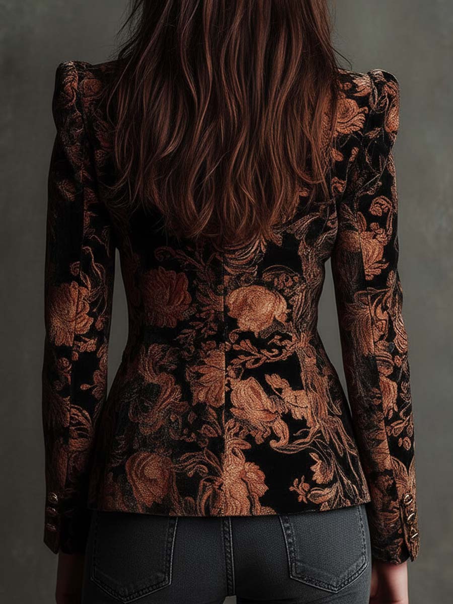 Bertille | Blazer Tailleur con Stampa Floreale Nero e Bronzo