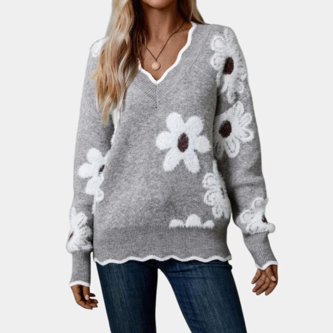 PAULA | ELEGANTE MAGLIA FLOREALE CON SCOLLO A V