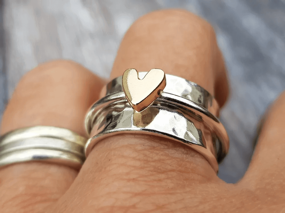 ANELLO IN ARGENTO CUORE DORATO