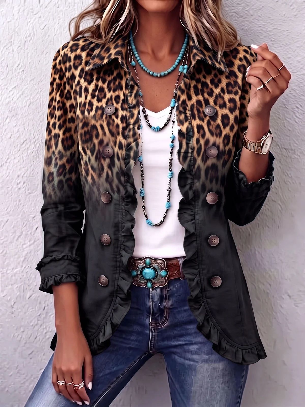 Rosmine | Abito Vintage Leopardato Sfumato con Balze