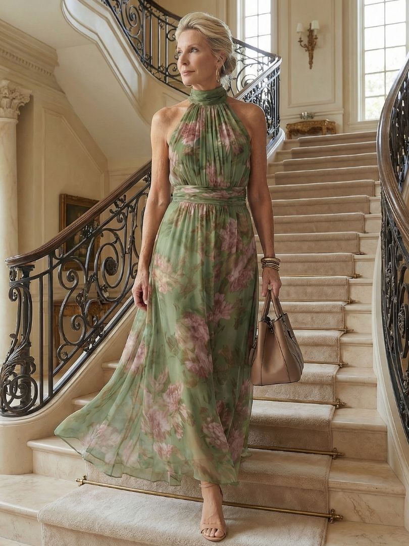 Abito midi con scollo all'americana arricciato Mirelle