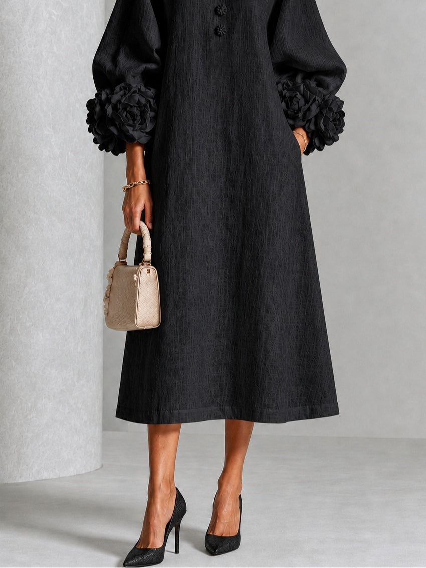 Adriana | Abito midi con polsini floreali