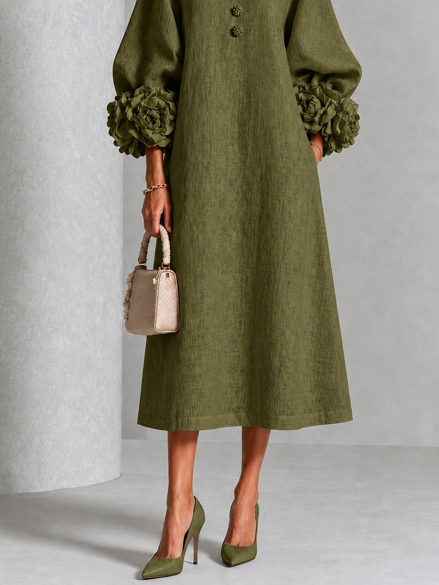 Wilhelmina | Abito Midi con Polsini a Fiori