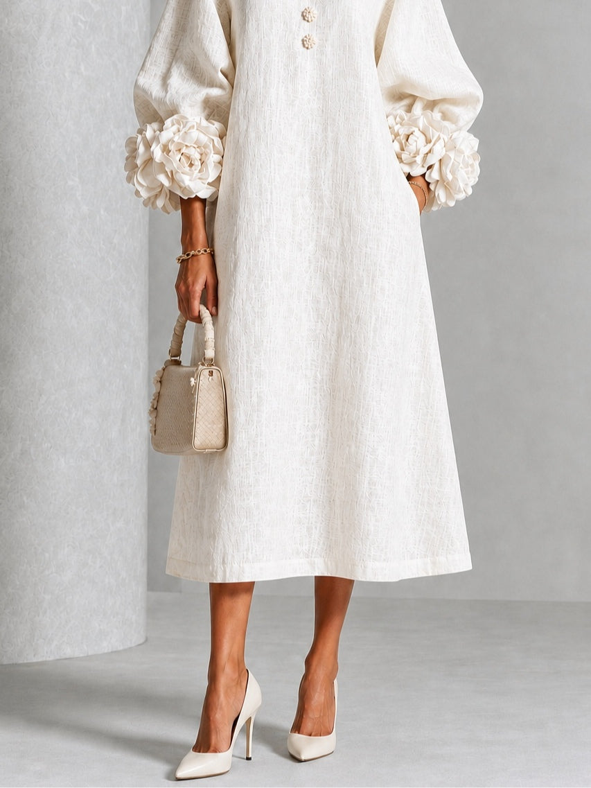 Henrietta | Abito Midi con Bottoni e Polsini a Fiori