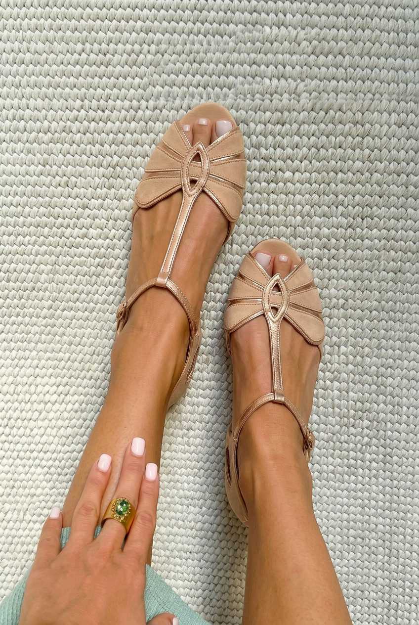 Sandali rétro peep-toe con cinturino a T