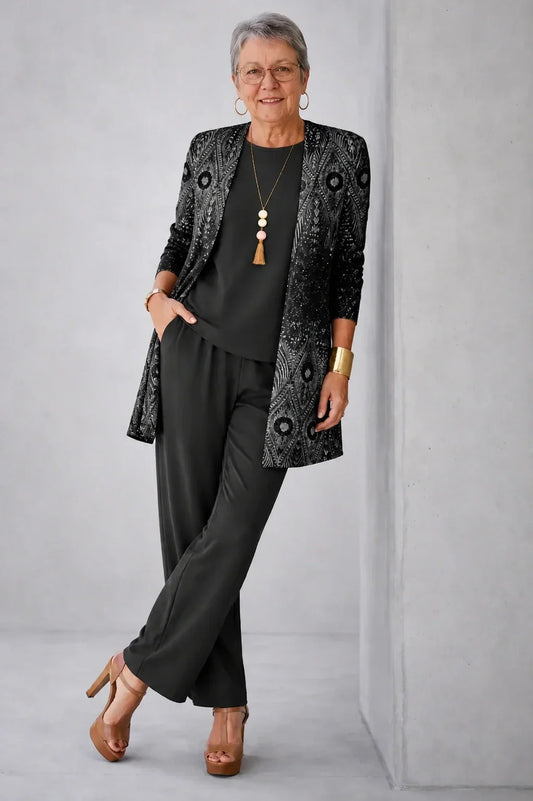 Vera | Completo a tre pezzi Paisley nero e argento