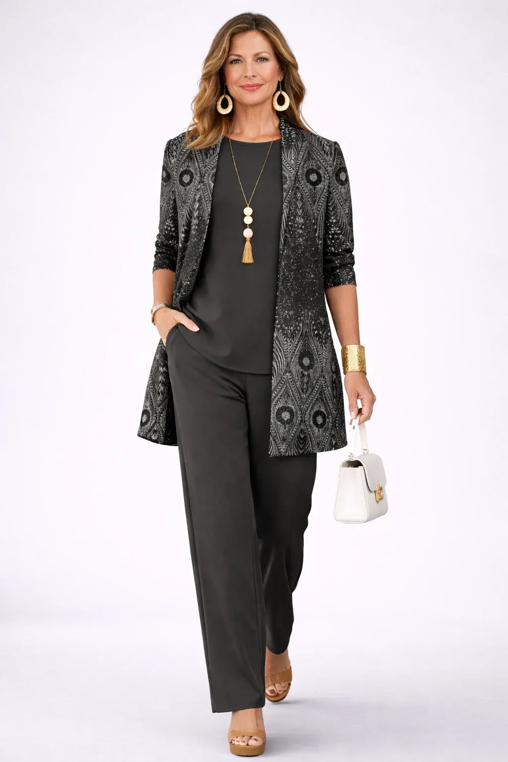 Vera | Completo a tre pezzi Paisley nero e argento