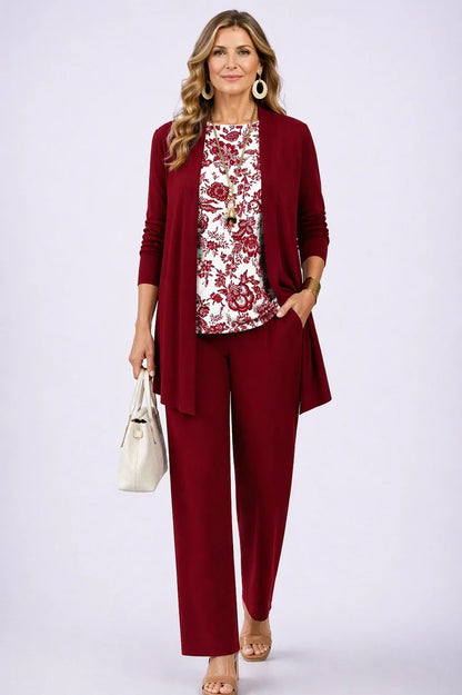 Holly | Completo a tre pezzi floreale bordeaux