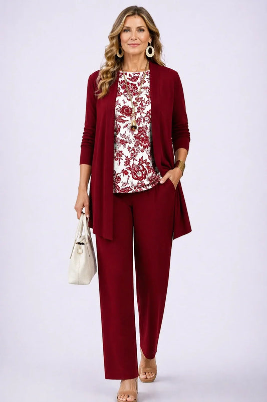Holly | Completo a tre pezzi floreale bordeaux