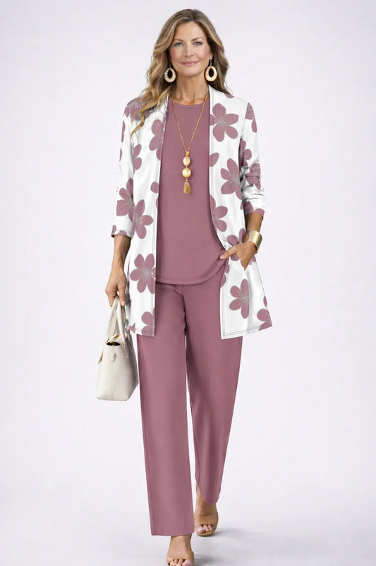 Marianne | Completo a tre pezzi floreale rosa antico