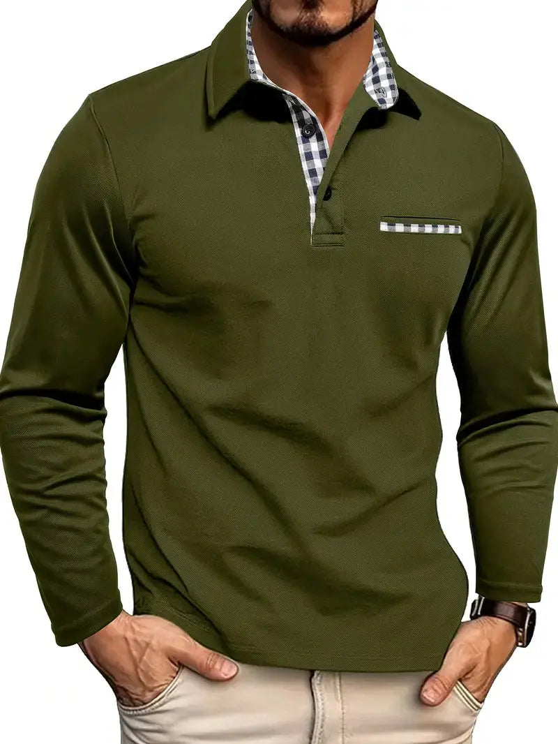 Polo uomo a maniche lunghe casual comfort elasticizzato