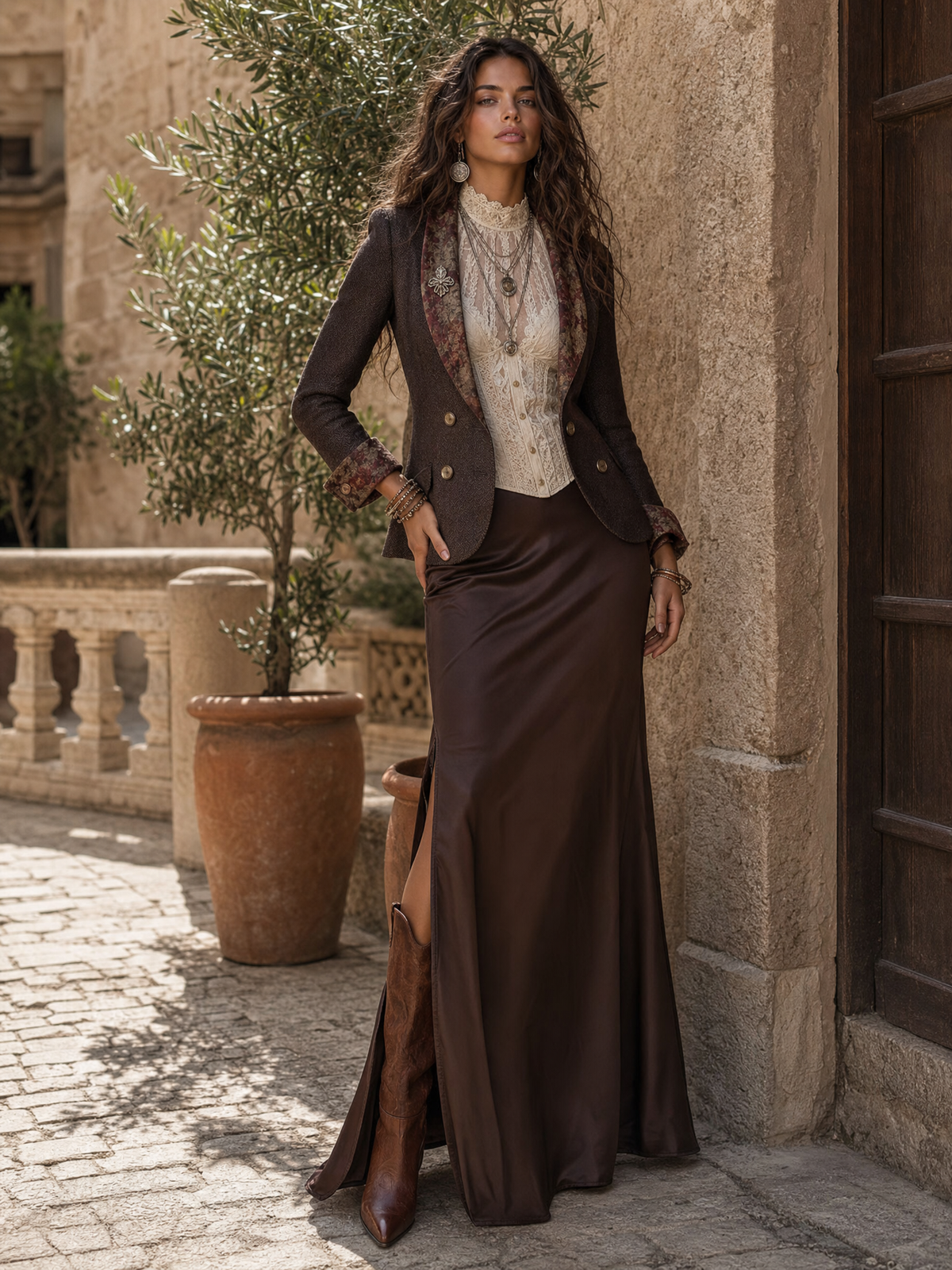 Giacca vintage spigata con motivo floreale