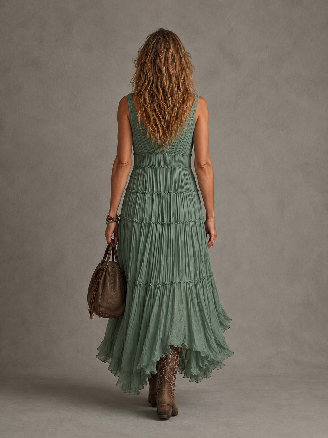 Lucrezia | Abito Lungo Arricciato con Scollo a V
