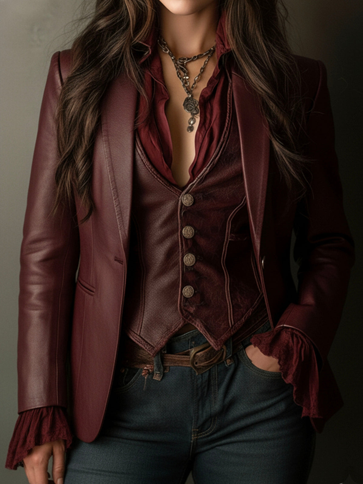 Blazer vintage in ecopelle bordeaux