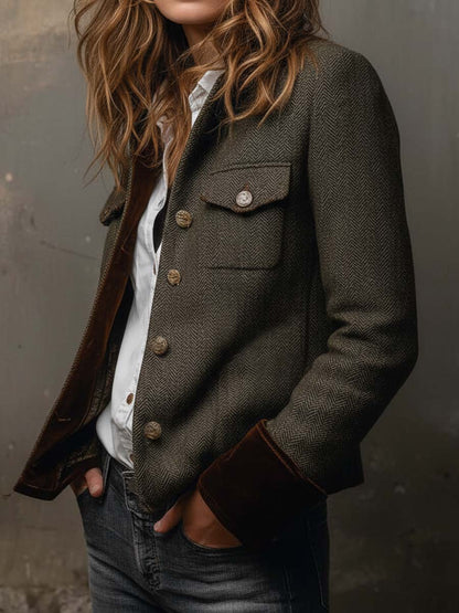 Olivia | Blazer Vintage Spigato con Bordi a Contrasto