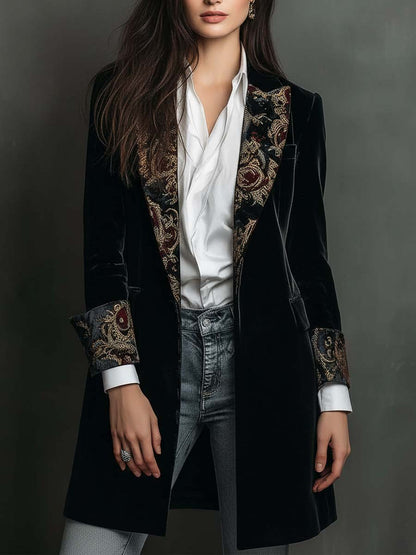 Léontine | Blazer Nero Slim Fit con Stampa Barocca