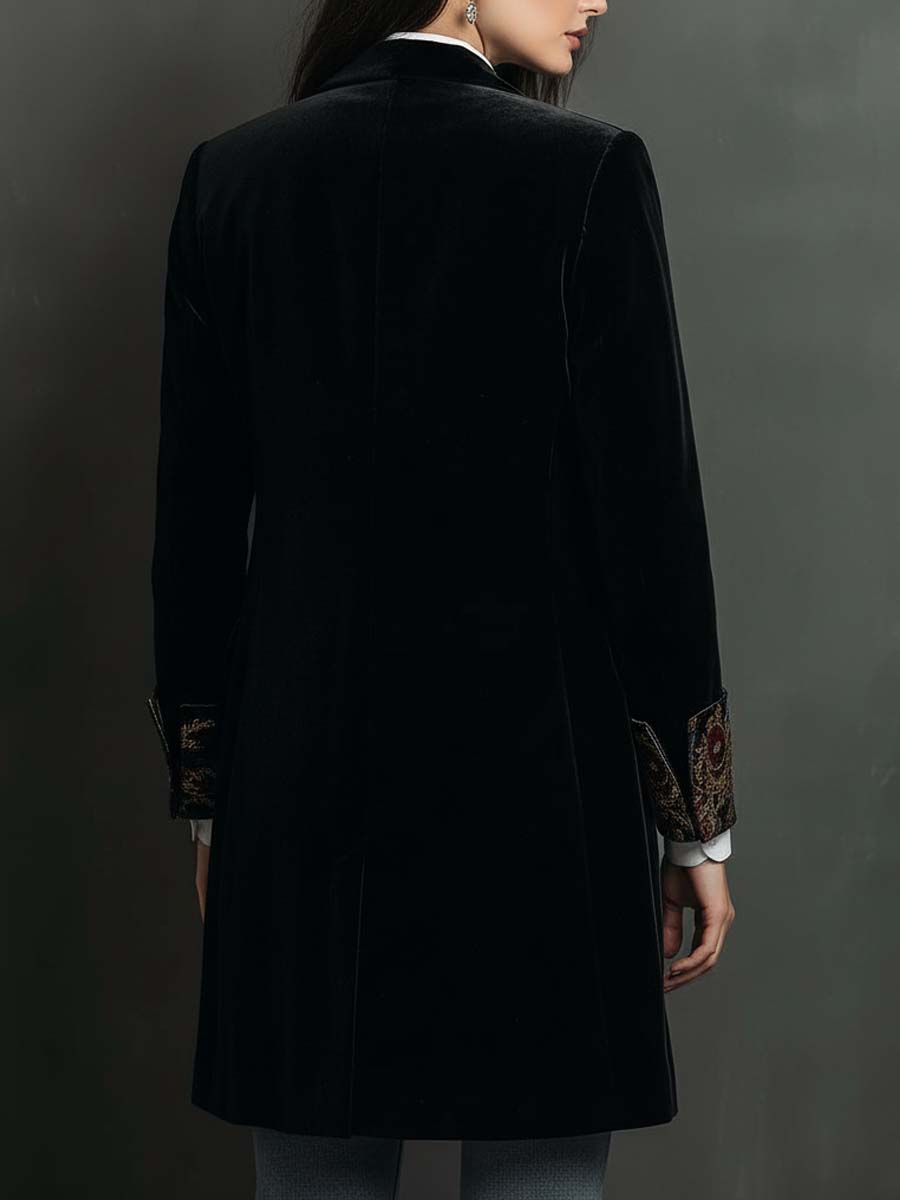 Léontine | Blazer Nero Slim Fit con Stampa Barocca