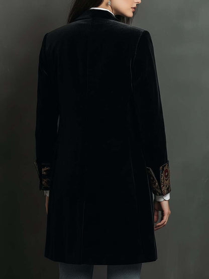 Léontine | Blazer Nero Slim Fit con Stampa Barocca
