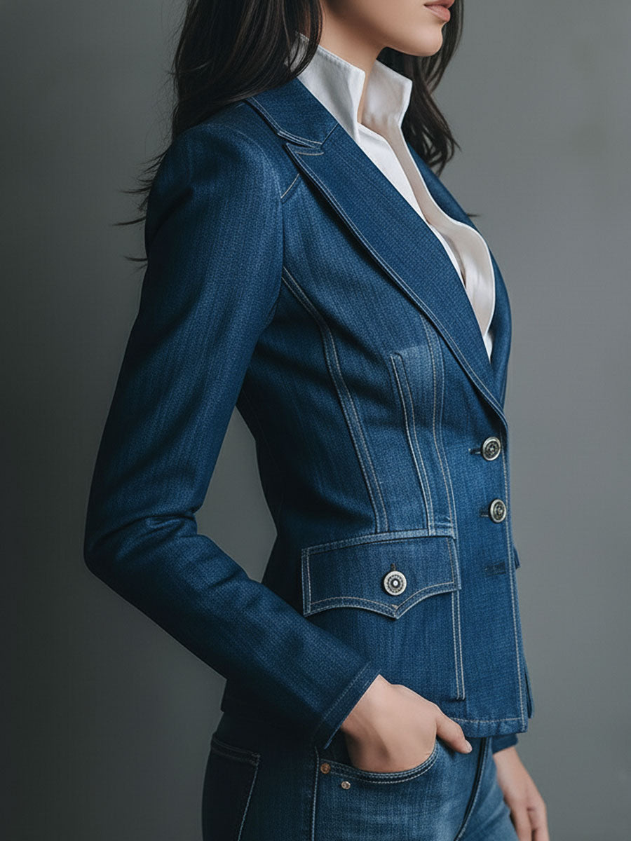 Giacca di jeans classica dalla linea sottile con tasche