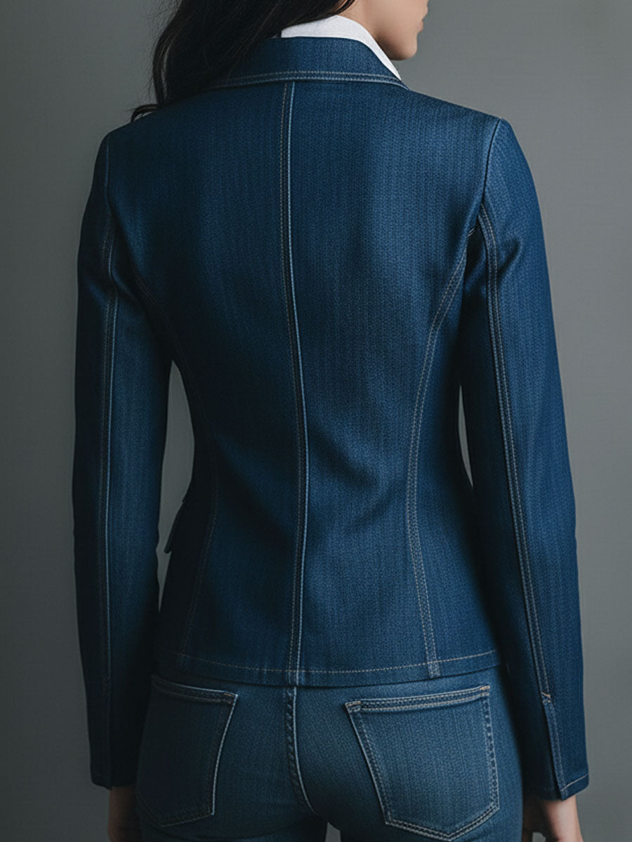 Giacca di jeans classica dalla linea sottile con tasche