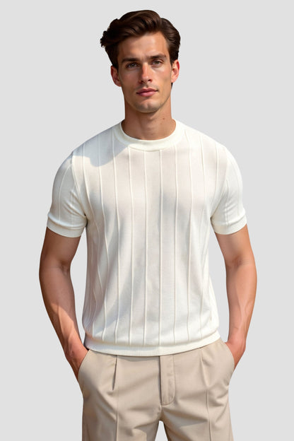 T-shirt a righe girocollo stile Old Money Heavy