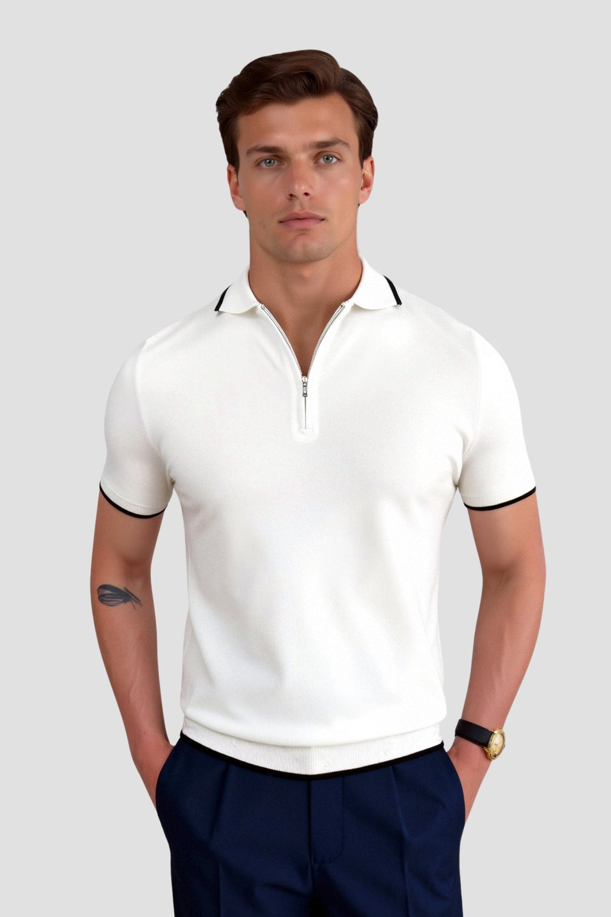 Polo classica con zip e dettagli a contrasto