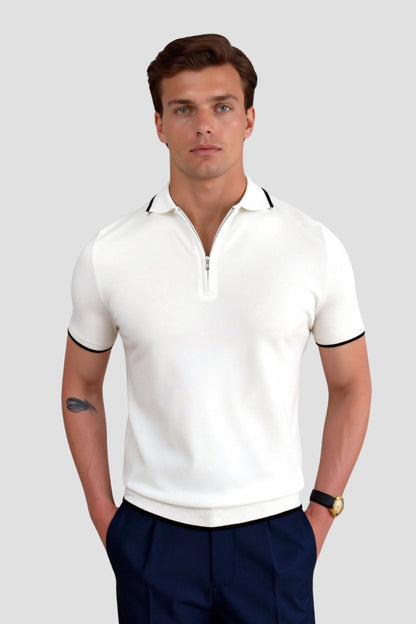 Polo classica con zip e dettagli a contrasto