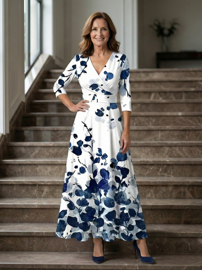 Abito Midi a Portafoglio con Scollo Celine