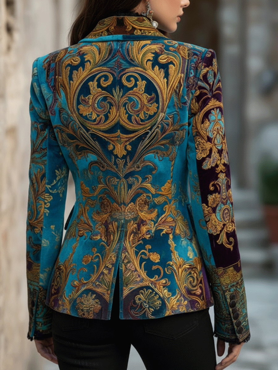 Blazer sartoriale bohémien di lusso in velluto in stile barocco