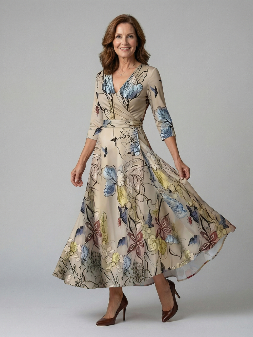 Abito Midi a Portafoglio con Scollo Celine