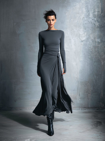 Naomie | Abito maxi con fiocco laterale