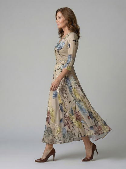Abito Midi a Portafoglio con Scollo Celine