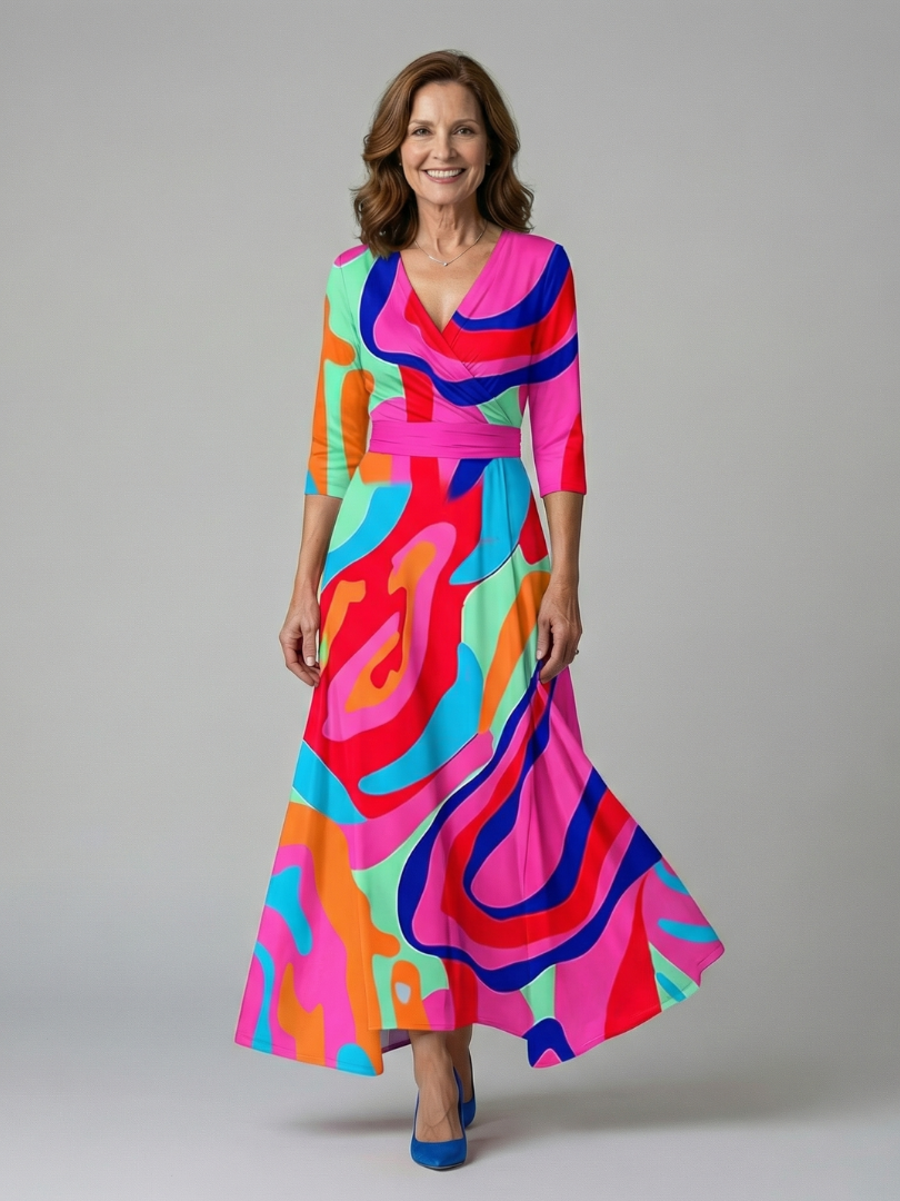 Abito Midi a Portafoglio con Scollo Celine