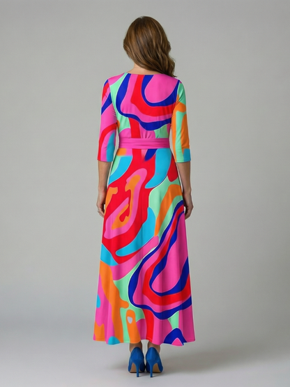 Abito Midi a Portafoglio con Scollo Celine