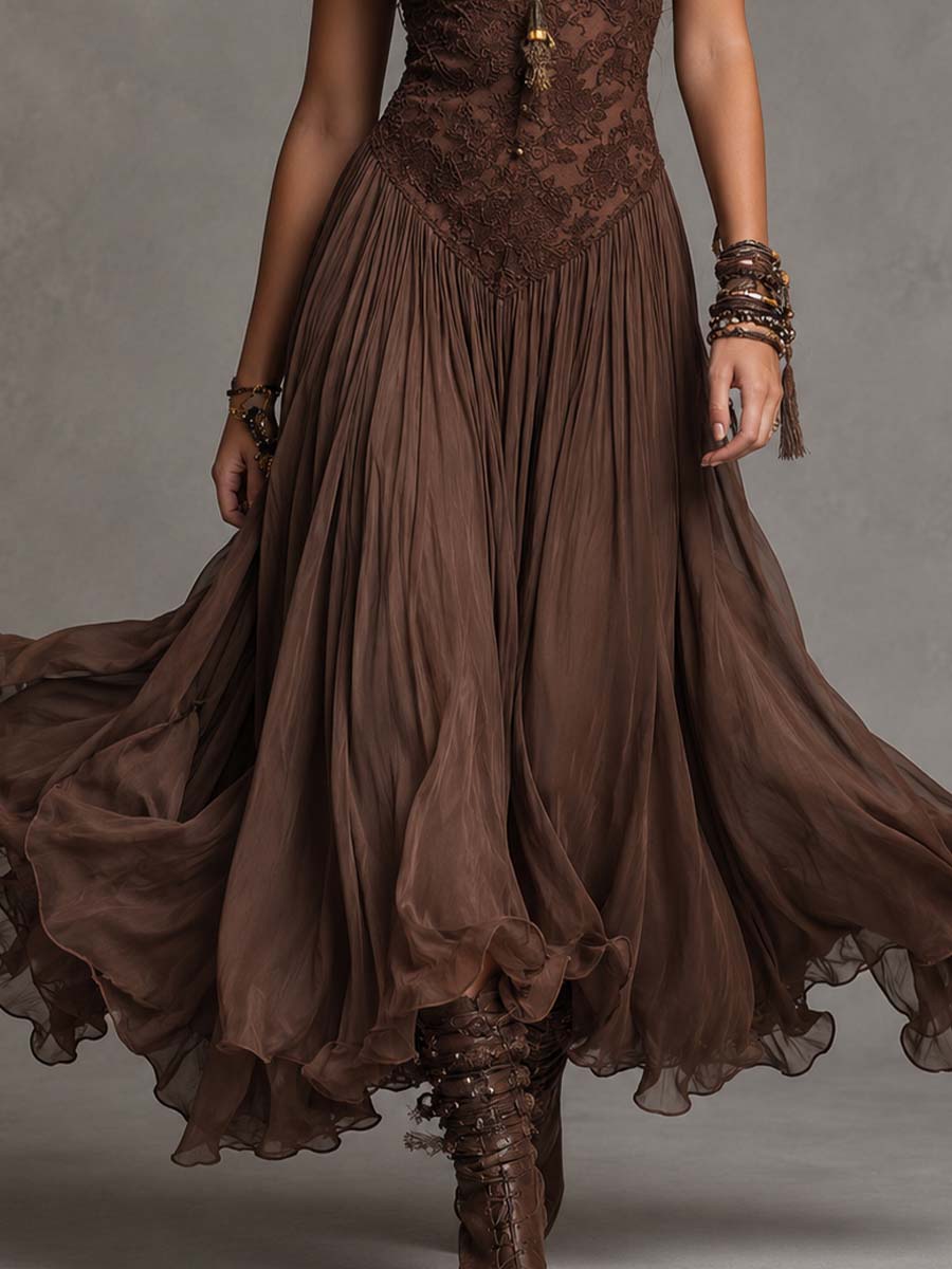 Ophelia | Abito Lungo in Pizzo con Effetto Corsetto