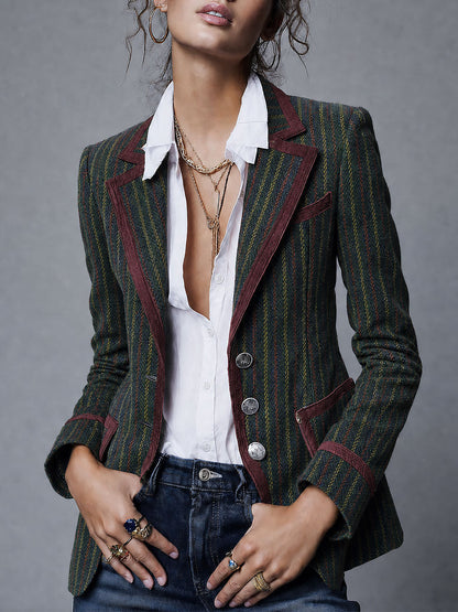 Blazer retrò a righe in lana con rifinitura a contrasto
