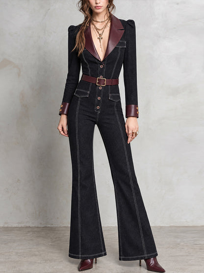 Tuta blazer nera Nomad con dettagli in pelle