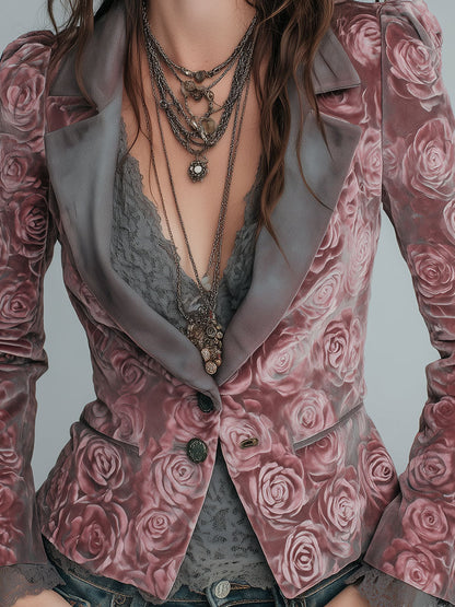Elegante giacca slim fit in velluto rosa