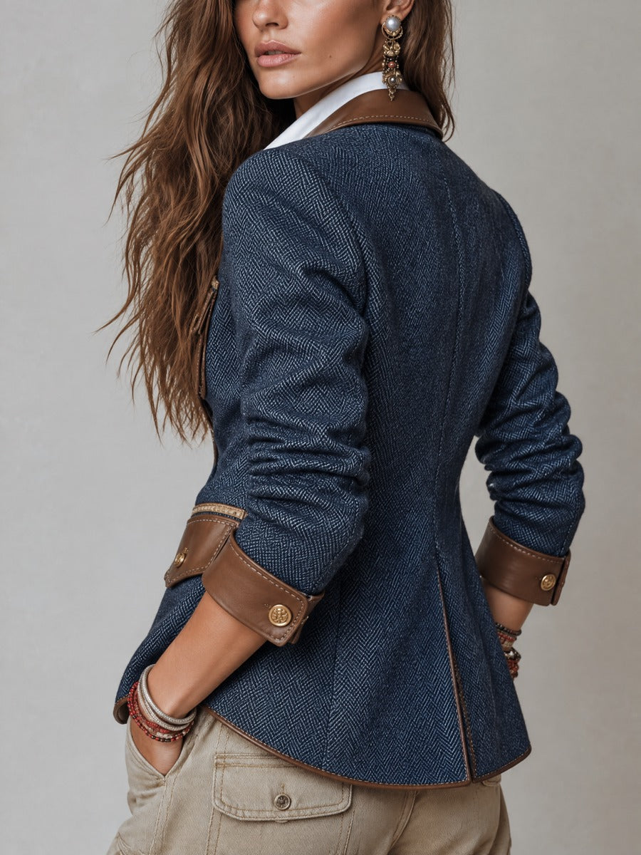 Blazer in similpelle con finitura avorio