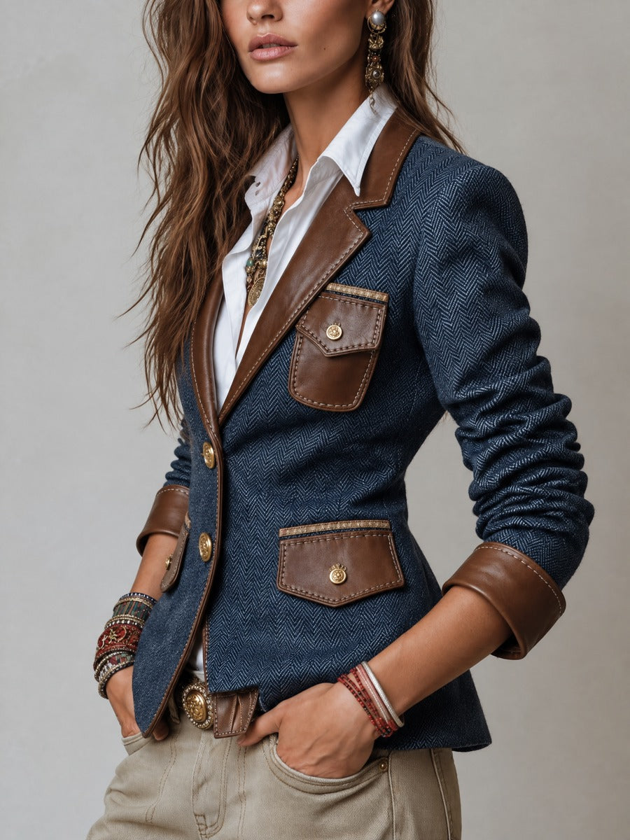 Blazer in similpelle con finitura avorio