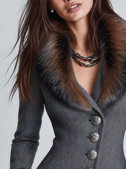 Giacca da donna in finta pelliccia con motivo a righe