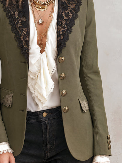 Blazer con polsini in pizzo color oliva