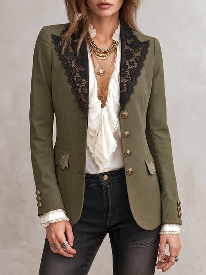 Blazer con polsini in pizzo color oliva