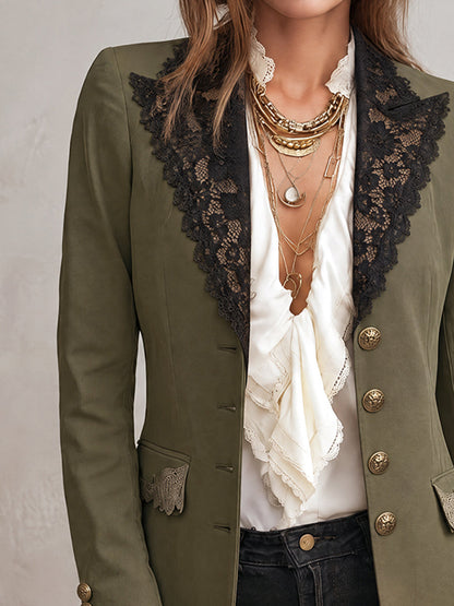 Blazer con polsini in pizzo color oliva