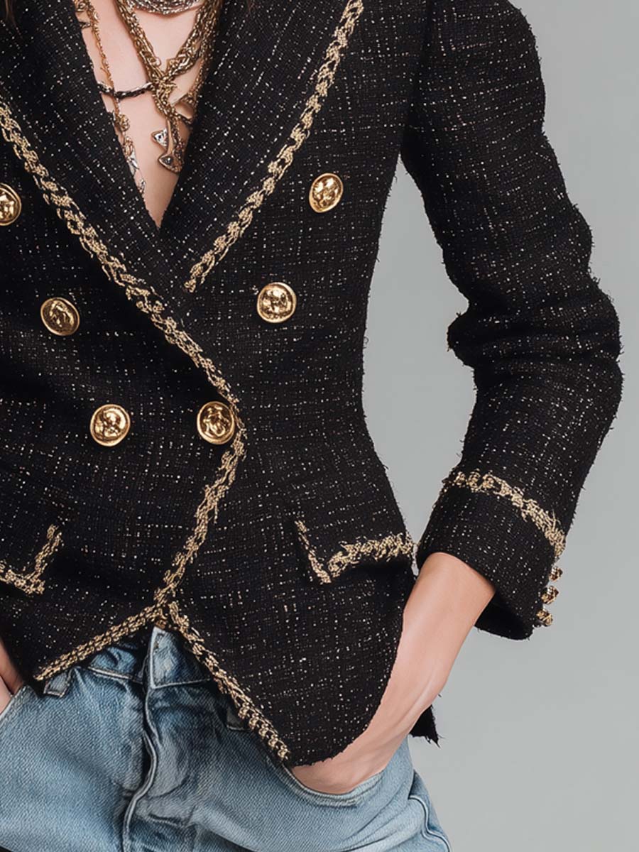 Giacca in tweed doppiopetto con rifinitura dorata