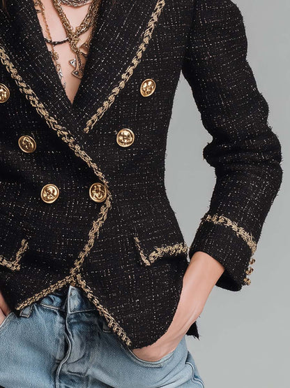 Giacca in tweed doppiopetto con rifinitura dorata