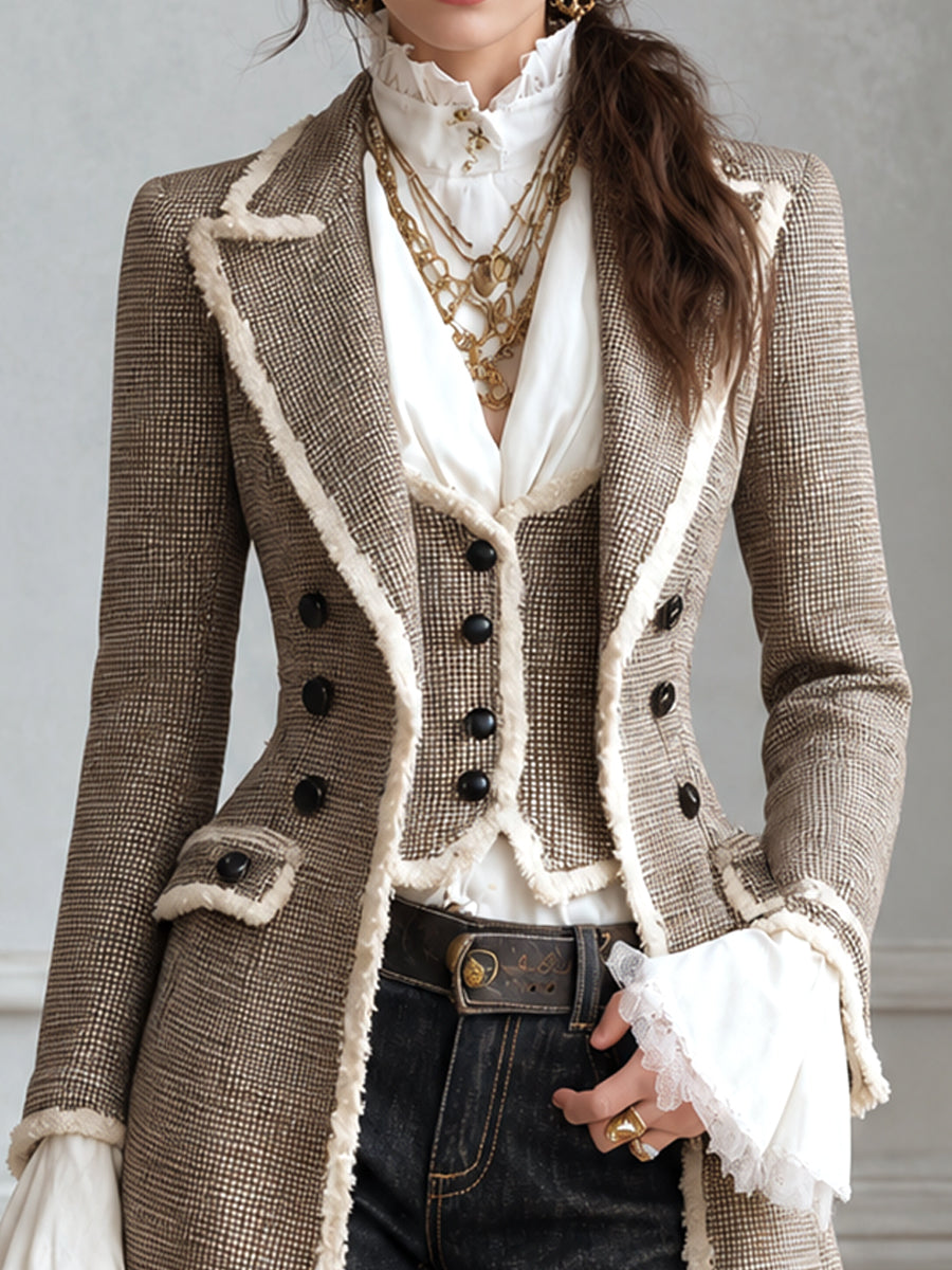 Cappotto vintage bohémien marrone con frange