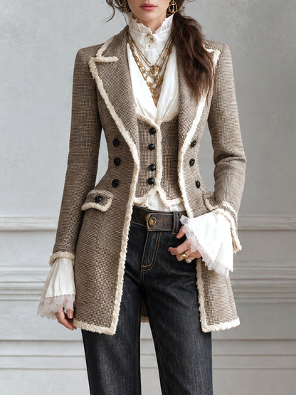 Cappotto vintage bohémien marrone con frange