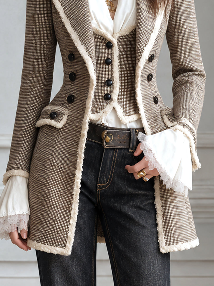 Cappotto vintage bohémien marrone con frange